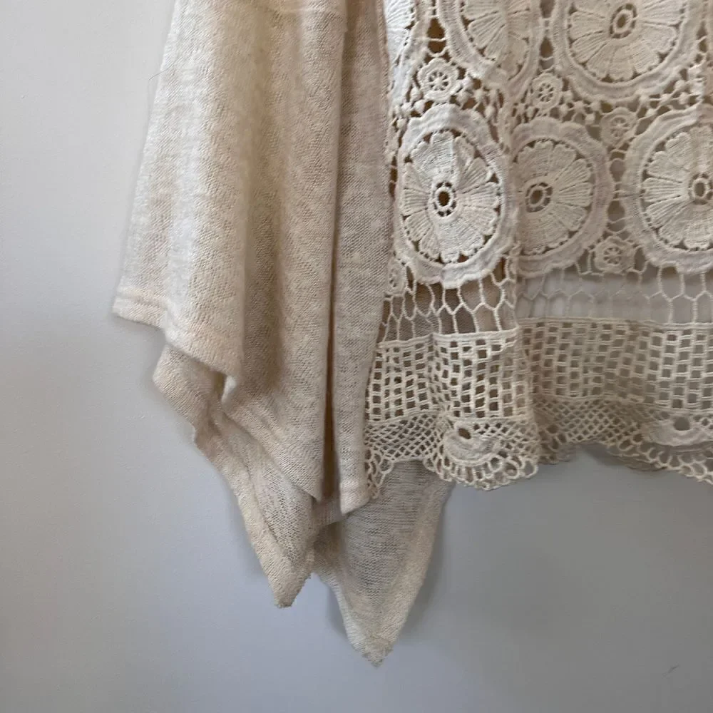 Alya Knit Crochet Cardigan Sweater Boho Long Sleeve Cream Soft Womens Size Small